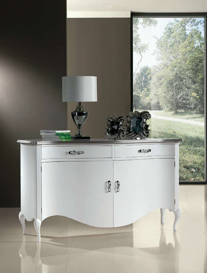 Credenza Bombata due Porte due Cassetti laccato bianco lucido Spazio Casa